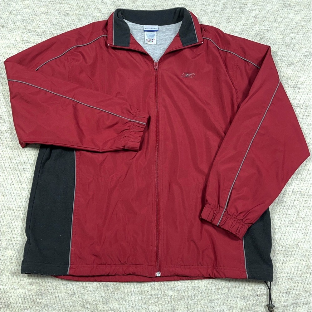 Vintage Reebok Jacket Men Large Red Black Windbreaker Track Suit Warm Up Y2K